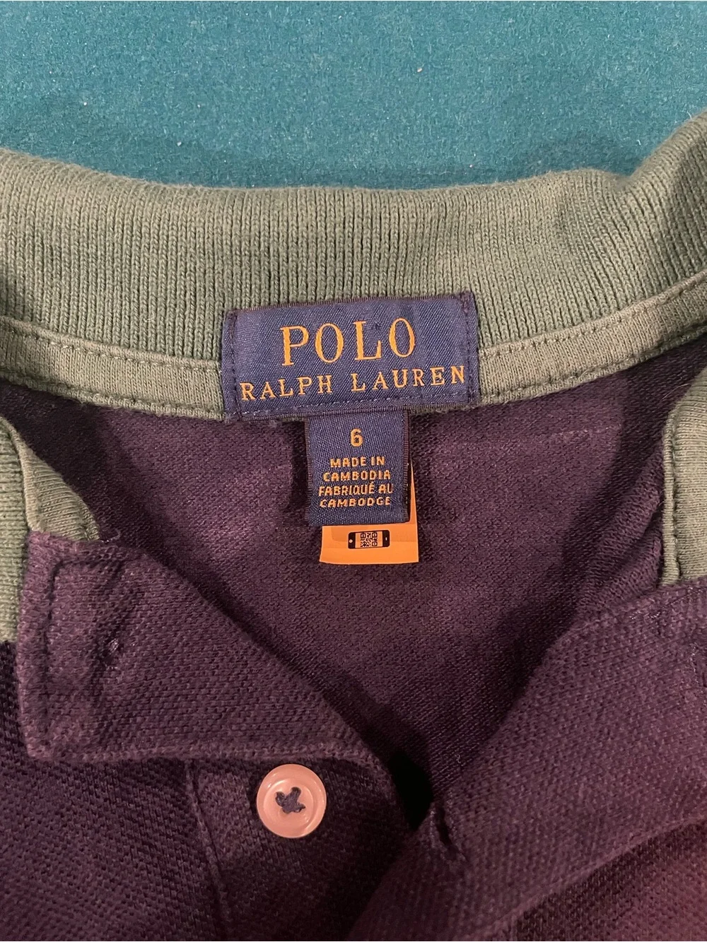 Polo by Ralph Lauren Navy Polo with Gold Stripe & Orange Logo